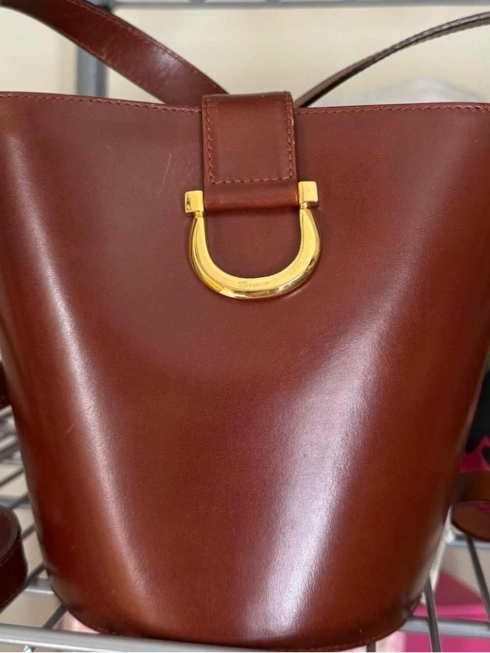 Salvatore Ferragamo Brown Leather Bucket Bag with Gold Hardware - Picture 6 of 14